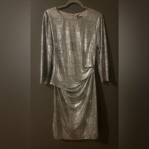 Vince Camuto Metallic Silver Midi Dress size 12